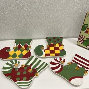 Vintage 2005 Boston Warehouse Elf Shoes Plate Set of 4